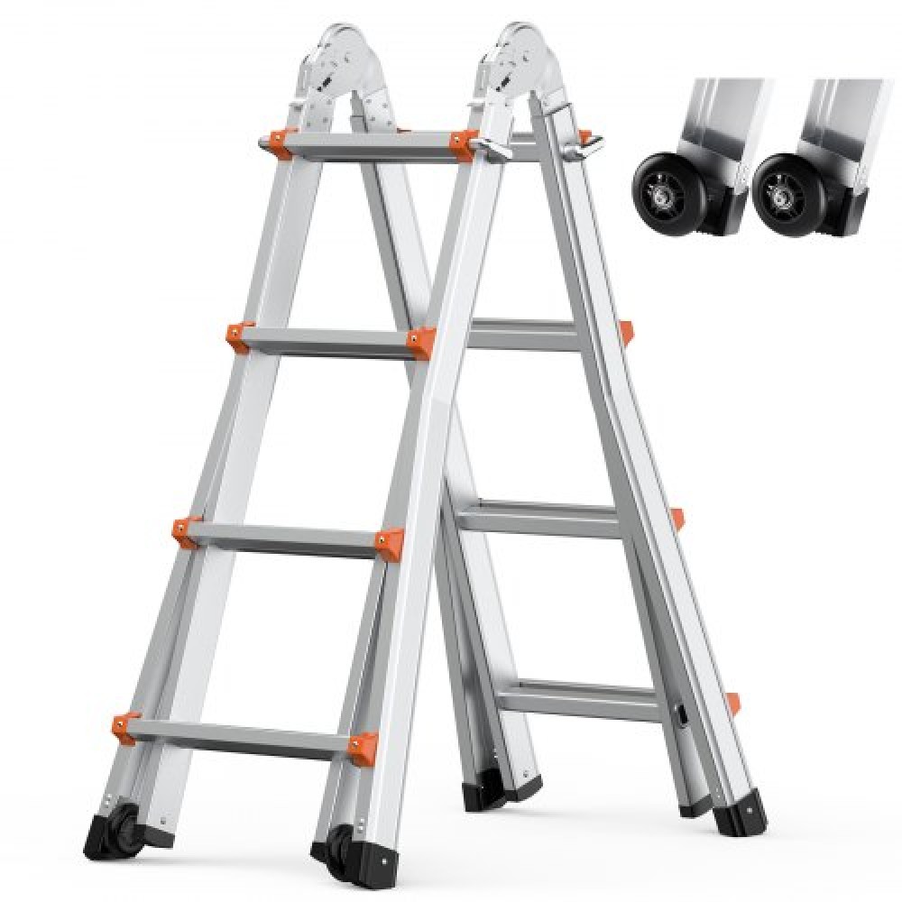 VEVOR Telescoping Ladder A Frame, 15,5 FT Compact Extension Ladder από αλουμίνιο, φορητή πτυσσόμενη σκάλα RV πολλαπλών λειτουργιών, τηλεσκοπική σκάλα για σκάλες εργασίας για το σπίτι Εσωτερική οροφή εξωτερικού χώρου, φορτίο 330 lb