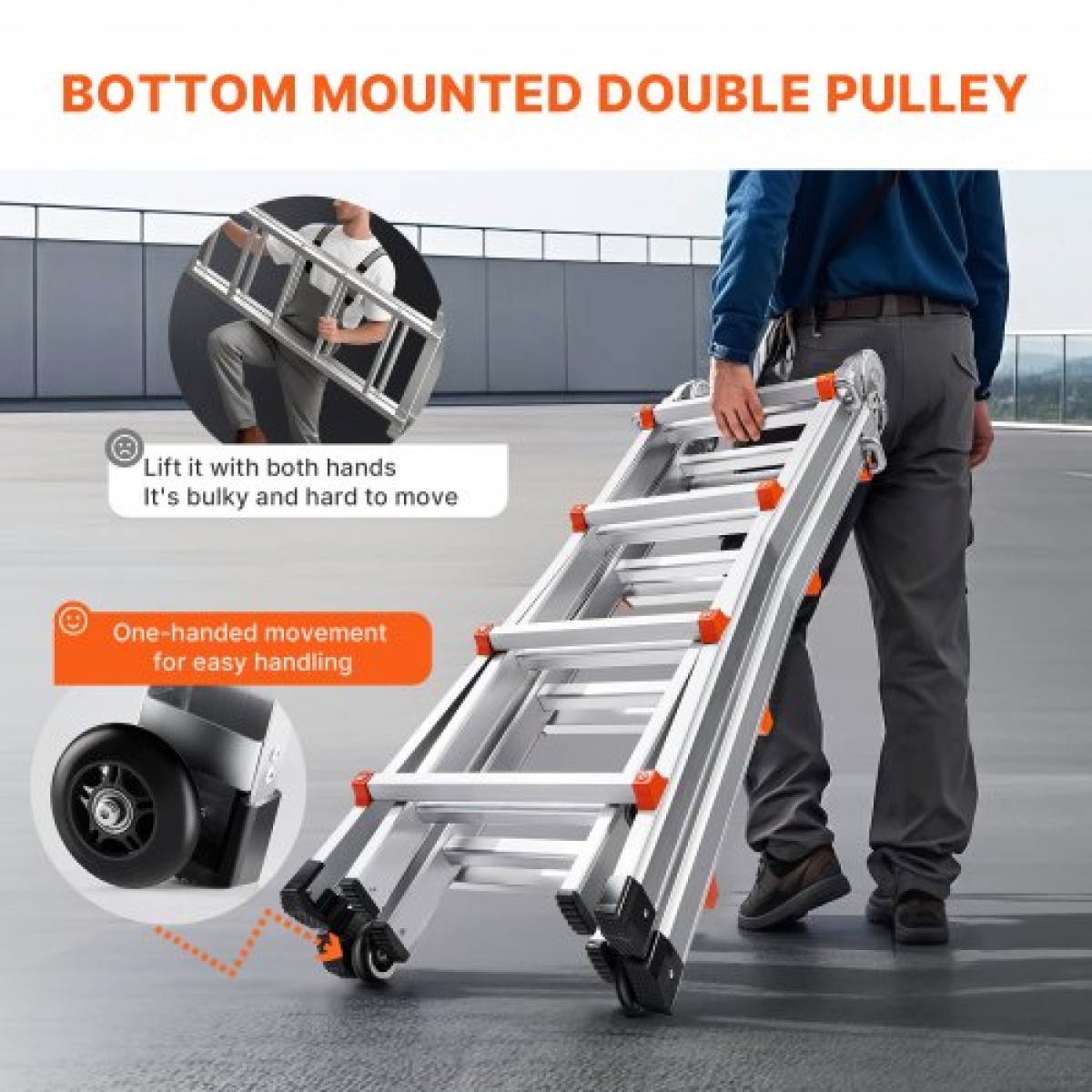 VEVOR Telescoping Ladder A Frame, 15,5 FT Compact Extension Ladder από αλουμίνιο, φορητή πτυσσόμενη σκάλα RV πολλαπλών λειτουργιών, τηλεσκοπική σκάλα για σκάλες εργασίας για το σπίτι Εσωτερική οροφή εξωτερικού χώρου, φορτίο 330 lb