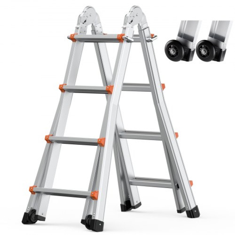 VEVOR Telescoping Ladder A Frame, 15,5 FT Compact Extension Ladder από αλουμίνιο, φορητή πτυσσόμενη σκάλα RV πολλαπλών λειτουργιών, τηλεσκοπική σκάλα για σκάλες εργασίας για το σπίτι Εσωτερική οροφή εξωτερικού χώρου, φορτίο 330 lb