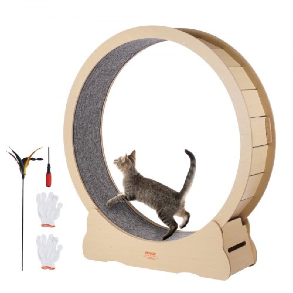 VEVOR Wooden Cat Exercise Wheel, 52" Large Cat Treadmill Wheel for Indoor Cats, Cat Running Wheel with Αποσπώμενο χαλί & Teaser για γάτες για τρέξιμο/περπάτημα/προπόνηση, Κατάλληλο για τις περισσότερες γάτες