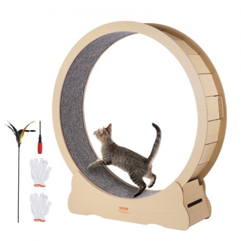VEVOR Wooden Cat Exercise Wheel, 52" Large Cat Treadmill Wheel for Indoor Cats, Cat Running Wheel with Αποσπώμενο χαλί & Teaser για γάτες για τρέξιμο/περπάτημα/προπόνηση, Κατάλληλο για τις περισσότερες γάτες