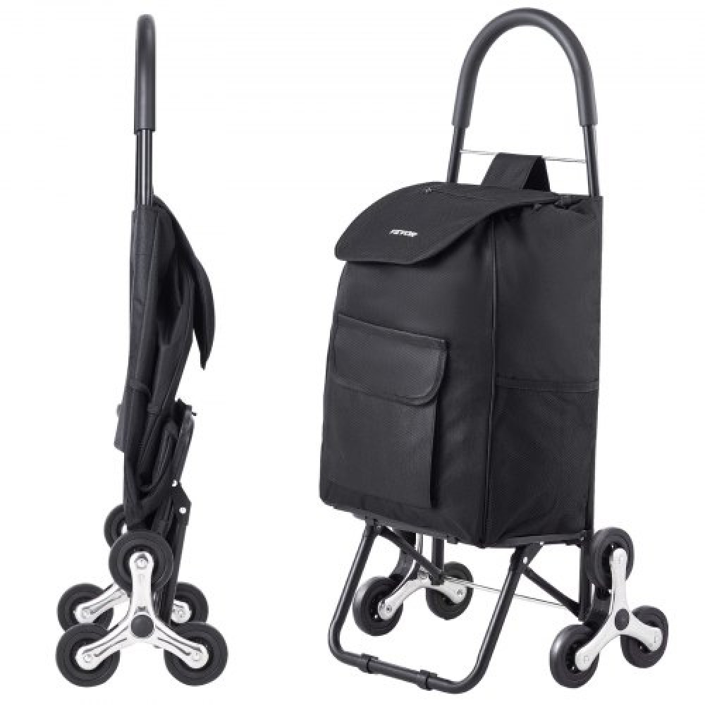 VEVOR Stair Climber Trolley Dolly, 36L αναδιπλούμενο καλάθι αγορών, καροτσάκι παντοπωλείου Trolley Laundry Stair Climbing Handcart with 6 Wheels & Oxford υφασμάτινη τσάντα, αναδιπλούμενο καλάθι για ψώνια παντοπωλείο, μαύρο