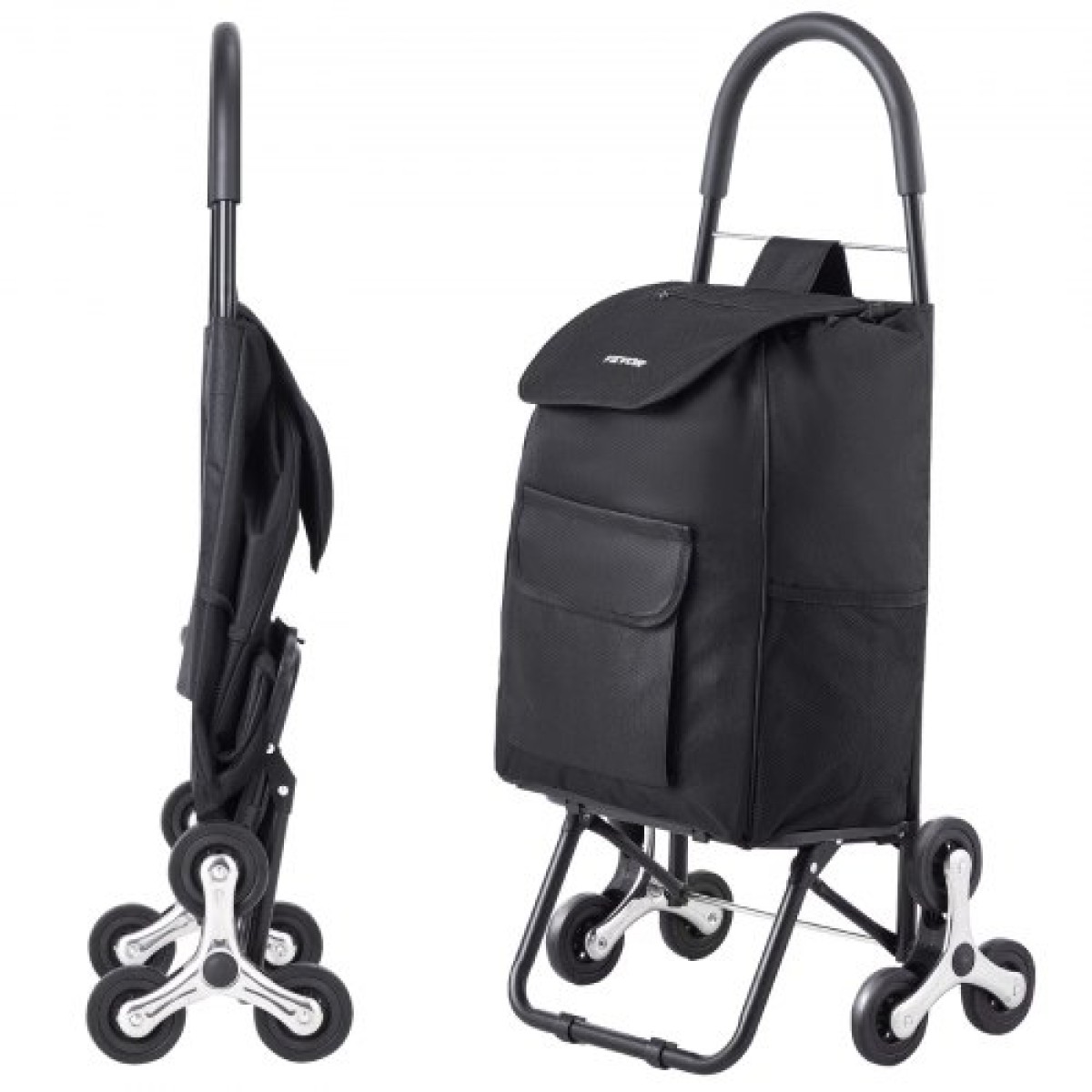 VEVOR Stair Climber Trolley Dolly, 36L αναδιπλούμενο καλάθι αγορών, καροτσάκι παντοπωλείου Trolley Laundry Stair Climbing Handcart with 6 Wheels & Oxford υφασμάτινη τσάντα, αναδιπλούμενο καλάθι για ψώνια παντοπωλείο, μαύρο