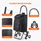 VEVOR Stair Climber Trolley Dolly, 36L αναδιπλούμενο καλάθι αγορών, καροτσάκι παντοπωλείου Trolley Laundry Stair Climbing Handcart with 6 Wheels & Oxford υφασμάτινη τσάντα, αναδιπλούμενο καλάθι για ψώνια παντοπωλείο, μαύρο
