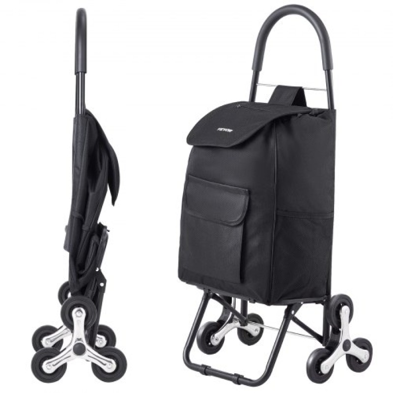 VEVOR Stair Climber Trolley Dolly, 36L αναδιπλούμενο καλάθι αγορών, καροτσάκι παντοπωλείου Trolley Laundry Stair Climbing Handcart with 6 Wheels & Oxford υφασμάτινη τσάντα, αναδιπλούμενο καλάθι για ψώνια παντοπωλείο, μαύρο