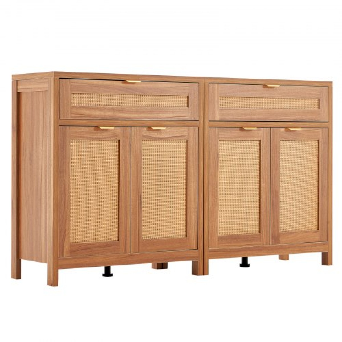 Ντουλάπι VEVOR Rattan, Σετ 2, Ντουλάπι αποθήκευσης Rattan με 4 μαγνητικές πόρτες και 2 συρτάρια, μπουφές μπουφέ με ρυθμιζόμενα ράφια, για διάδρομο, είσοδο, σαλόνι ή κουζίνα, Φυσικό