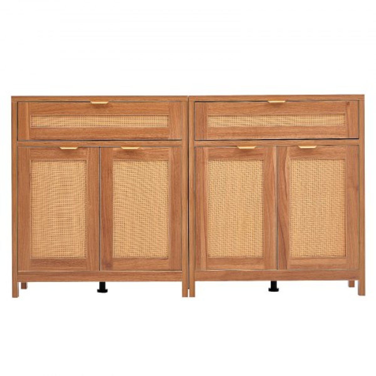 Ντουλάπι VEVOR Rattan, Σετ 2, Ντουλάπι αποθήκευσης Rattan με 4 μαγνητικές πόρτες και 2 συρτάρια, μπουφές μπουφέ με ρυθμιζόμενα ράφια, για διάδρομο, είσοδο, σαλόνι ή κουζίνα, Φυσικό