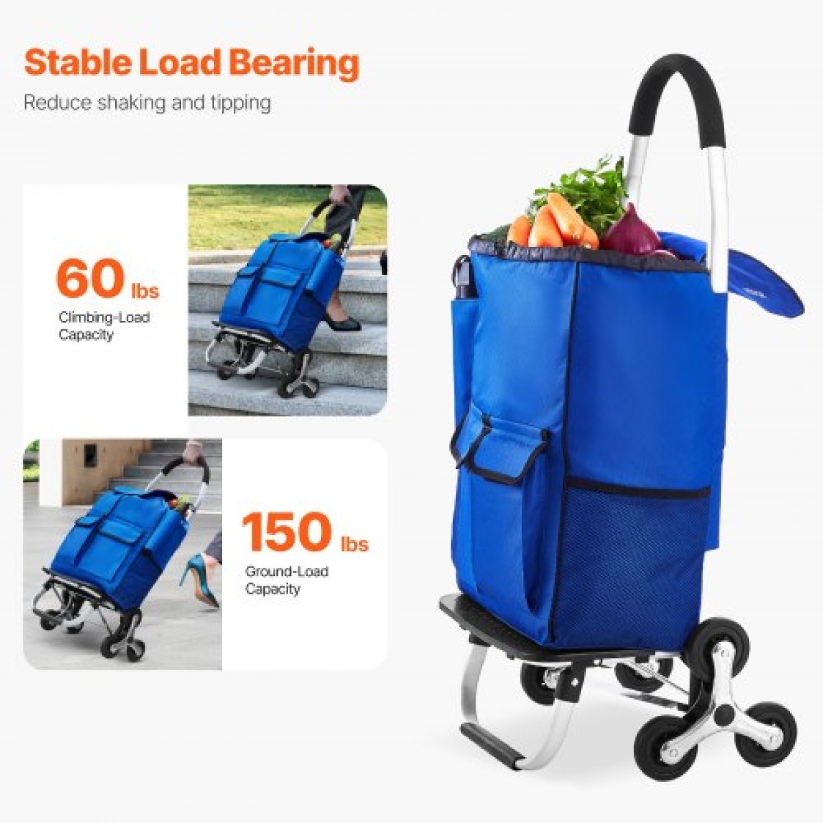 VEVOR Stair Climber Trolley Dolly, 36L αναδιπλούμενο καλάθι αγορών, καροτσάκι παντοπωλείου Τρόλεϊ πλυντήριο σκαλοπατιών χειροκίνητο καροτσάκι με 6 ρόδες & υφασμάτινη τσάντα Oxford, αναδιπλούμενο καρότσι για ψώνια Παντοπωλείο Πλυντήριο ρούχων