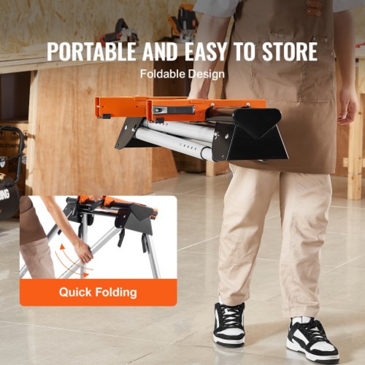 Βάση Miter Saw VEVOR, Πτυσσόμενη βάση από χάλυβα χωρητικότητας 330lbs για Mitre Saw με μονοκόμματους βραχίονες στήριξης, ρυθμιζόμενο ύψος 29,1"-32,9", φορητή, συμπαγής και πτυσσόμενη βάση φαλτσοπρίονο