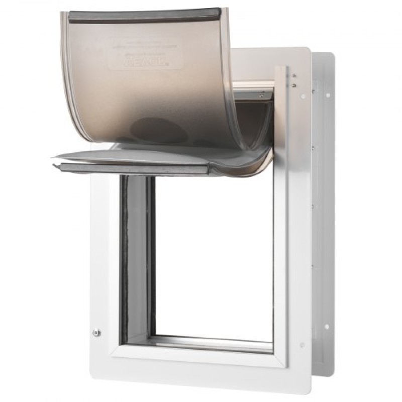 Πόρτα κατοικίδιων VEVOR, 12,28" x 17,13" μεταλλικό σκελετό με κλειδαριά και σύστημα 3 πτερυγίων αδιάβροχη πόρτα σκυλιών, εύκολη εγκατάσταση σε εσωτερικούς ή εξωτερικούς τοίχους, Πόρτα κατοικίδιων κατάλληλη για γατάκια σκυλάκια γάτας (Λευκό-Μεσαί