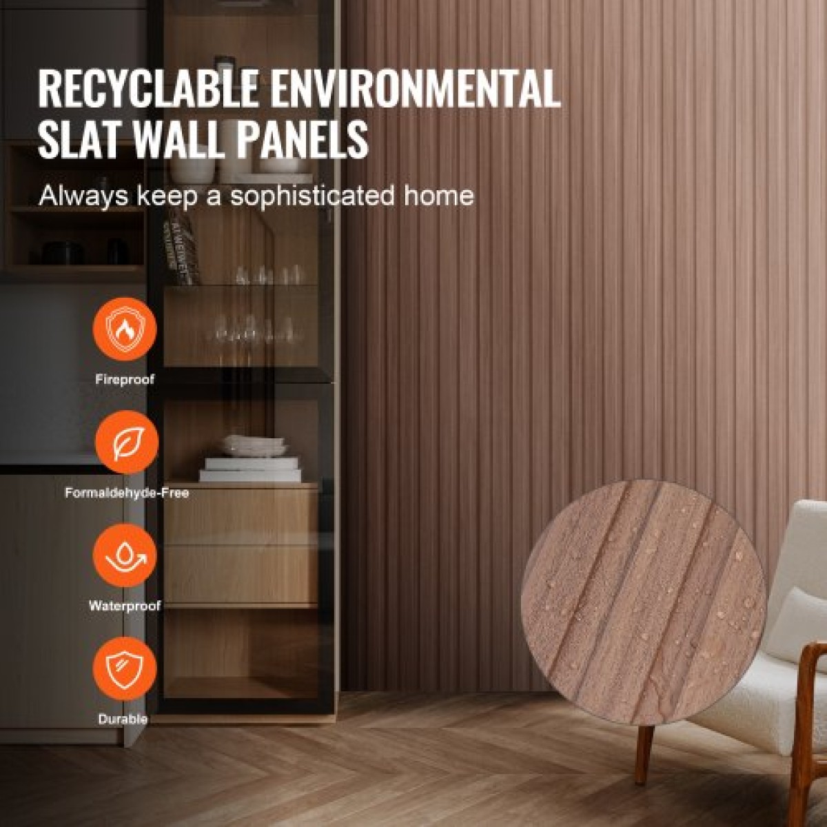 Ακουστικά πάνελ VEVOR Wood Slat, 8 ΤΕΜ 96 x 6 ιντσών, Ξύλινα πάνελ τοίχου WPC Accent για μοντέρνο εσωτερικό τοίχο, πάνελ τοίχου από ψεύτικο ξύλο για κομψή διακόσμηση και μείωση θορύβου, γκρι δρυς