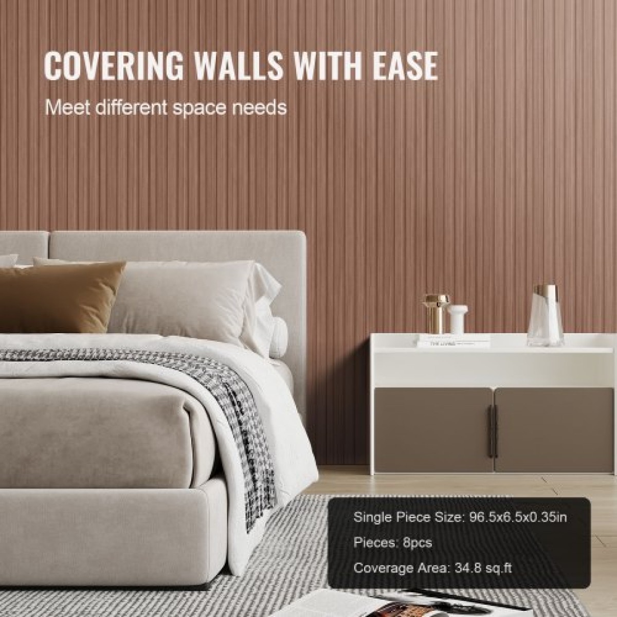 Ακουστικά πάνελ VEVOR Wood Slat, 8 ΤΕΜ 96 x 6 ιντσών, Ξύλινα πάνελ τοίχου WPC Accent για μοντέρνο εσωτερικό τοίχο, πάνελ τοίχου από ψεύτικο ξύλο για κομψή διακόσμηση και μείωση θορύβου, γκρι δρυς
