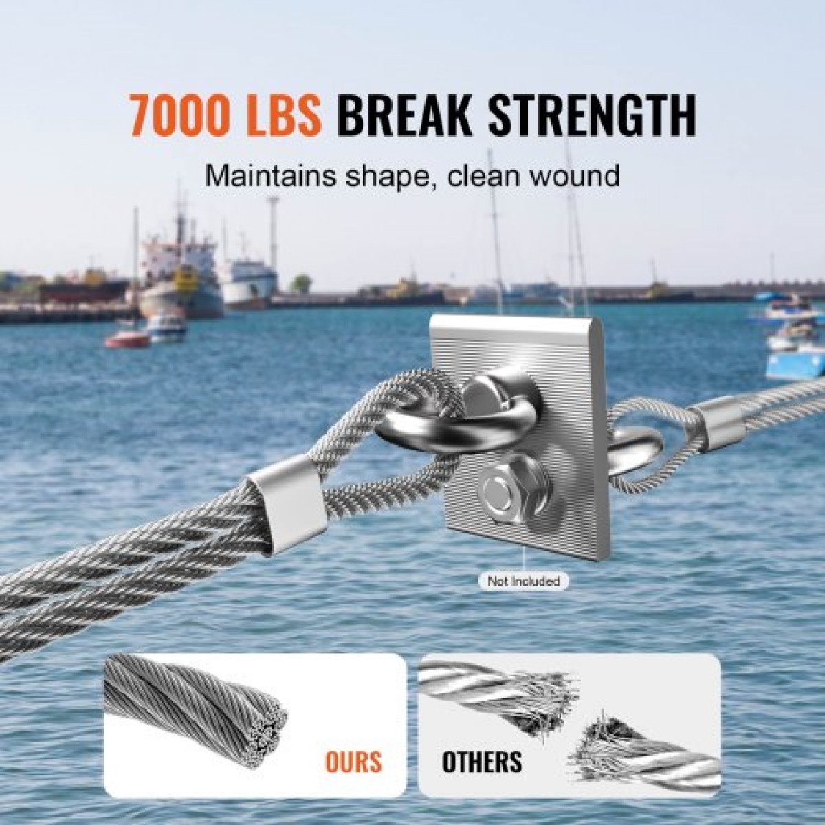 Συρματόσχοινο VEVOR 6,35 mm, Μήκος 76,2 m, Καλώδιο από γαλβανισμένο ψευδάργυρο από άνθρακα από χάλυβα με γάντια, 31,1 kN αντοχή σε θραύση, κατασκευή 7 x 19 σκέλη, συρμάτινο καλώδιο για σύστημα κιγκλιδώματος καταστρώματος, καφασωτό κήπου