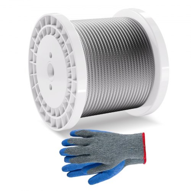 Συρματόσχοινο VEVOR 6,35 mm, Μήκος 76,2 m, Καλώδιο από γαλβανισμένο ψευδάργυρο από άνθρακα από χάλυβα με γάντια, 31,1 kN αντοχή σε θραύση, κατασκευή 7 x 19 σκέλη, συρμάτινο καλώδιο για σύστημα κιγκλιδώματος καταστρώματος, καφασωτό κήπου