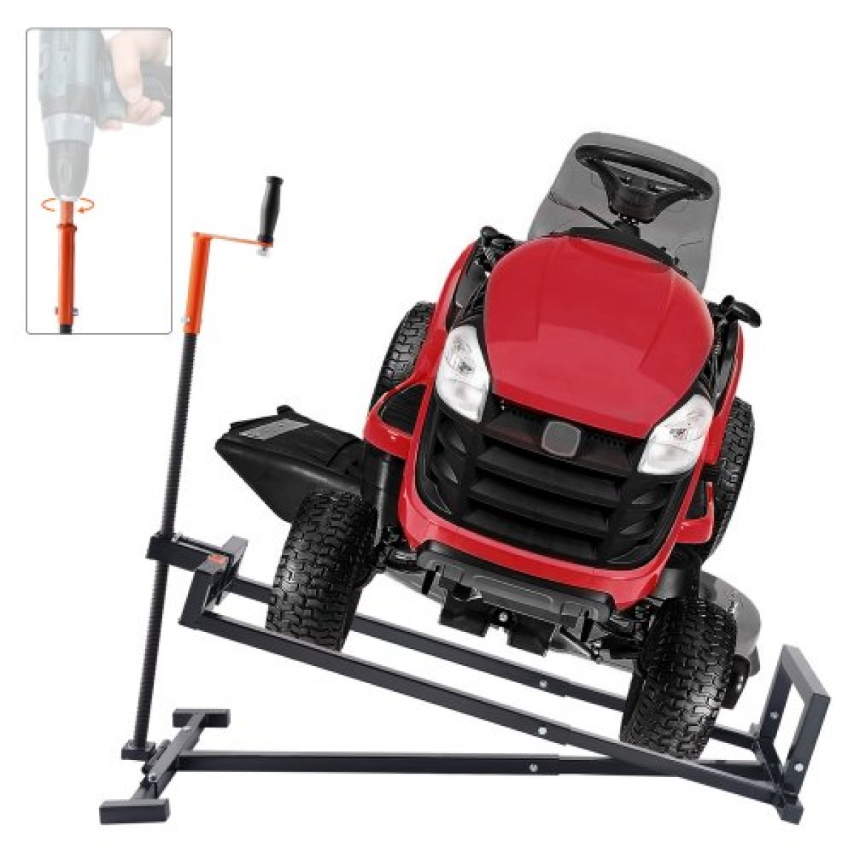 VEVOR Ride on Lawn Mower Jack Lift, χωρητικότητα βάρους 880 Lbs, Τηλεσκοπικό γρύλο συντήρησης με μανιβέλα και λαβή ηλεκτρικού εργαλείου, πτυσσόμενο ανυψωτικό τρακτέρ γκαζόν για χορτοκοπτικά και τρακτέρ κήπου, μαύρο