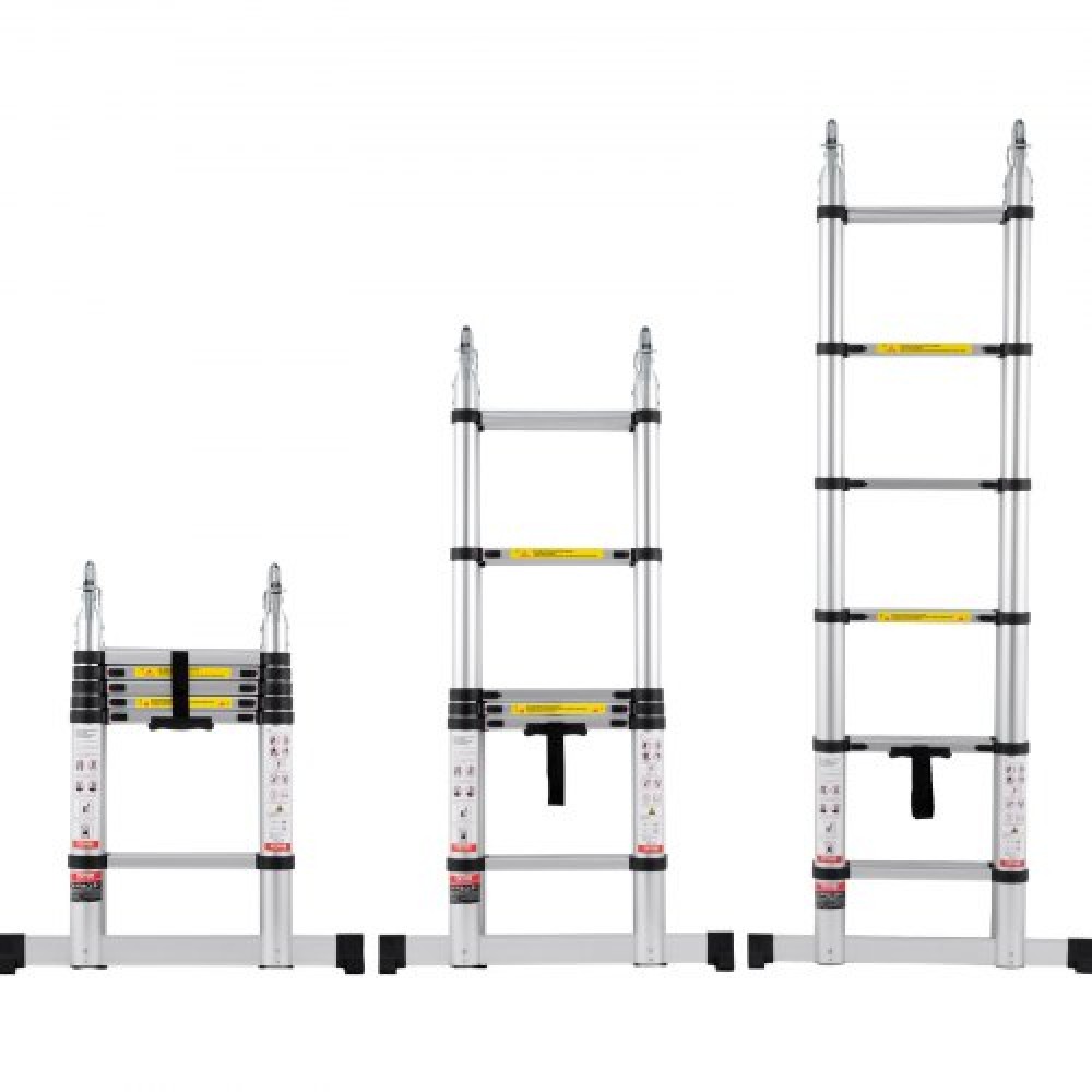 VEVOR Telescoping Ladder, 12,5FT A-Shape Extension Ladder Αλουμινίου Ελαφρύ, πτυσσόμενη σκάλα με ανάκληση πολλαπλών κουμπιών, χωρητικότητα 375 LBS με ράβδο σταθεροποίησης, σκάλες πολλαπλών χρήσεων για RV, Camper