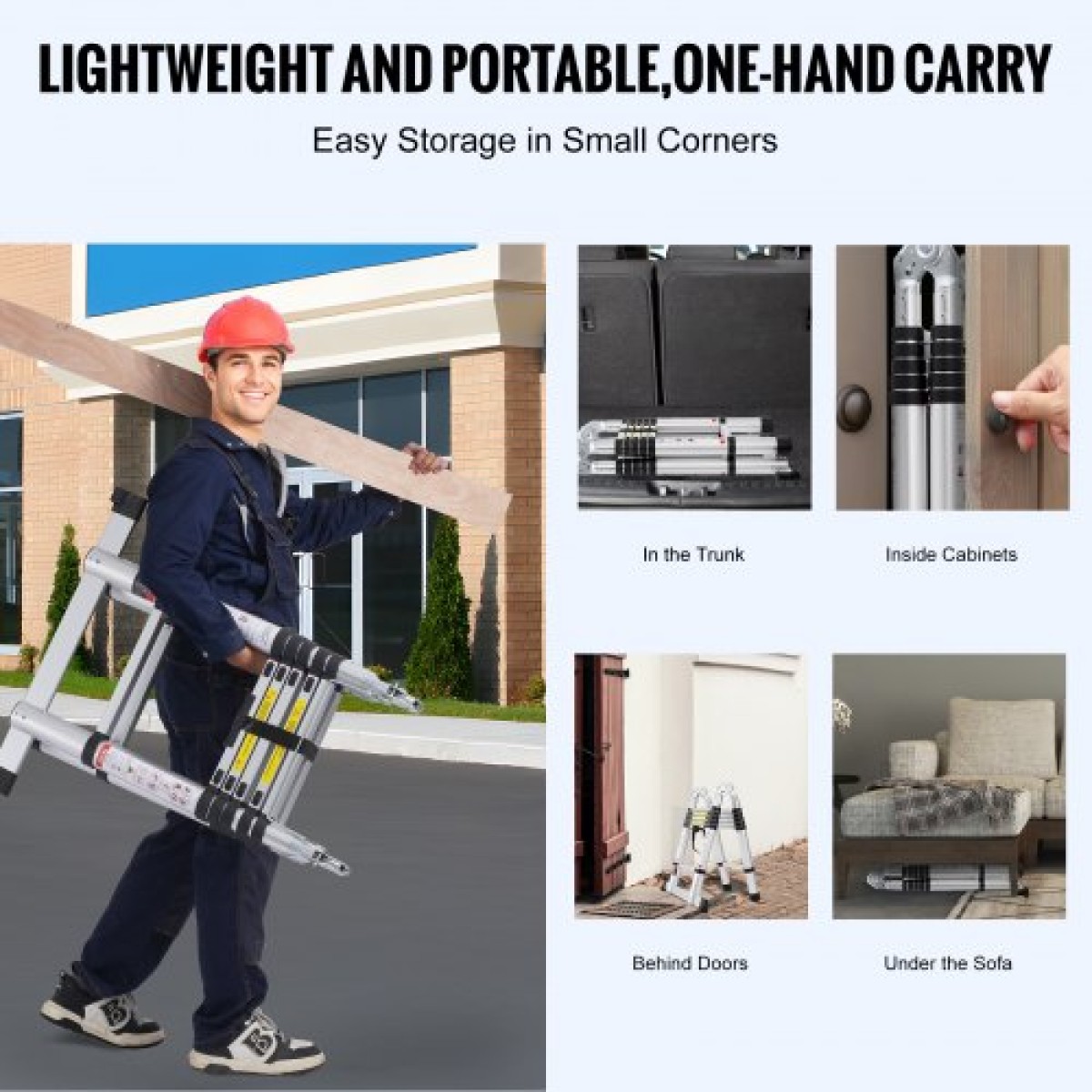 VEVOR Telescoping Ladder, 12,5FT A-Shape Extension Ladder Αλουμινίου Ελαφρύ, πτυσσόμενη σκάλα με ανάκληση πολλαπλών κουμπιών, χωρητικότητα 375 LBS με ράβδο σταθεροποίησης, σκάλες πολλαπλών χρήσεων για RV, Camper
