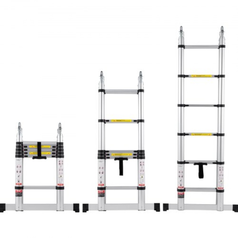VEVOR Telescoping Ladder, 12,5FT A-Shape Extension Ladder Αλουμινίου Ελαφρύ, πτυσσόμενη σκάλα με ανάκληση πολλαπλών κουμπιών, χωρητικότητα 375 LBS με ράβδο σταθεροποίησης, σκάλες πολλαπλών χρήσεων για RV, Camper
