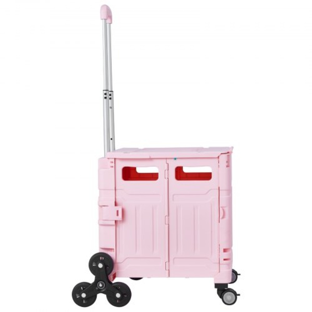 VEVOR Foldable Utility Cart, 65L πτυσσόμενο φορητό καρότσι με τροχούς αναρρίχησης σκαλοπατιών & περιστρεφόμενους τροχούς 360°, καροτσάκι χειρός με τηλεσκοπική λαβή για αγορές γραφείο Moving Teacher, Ροζ