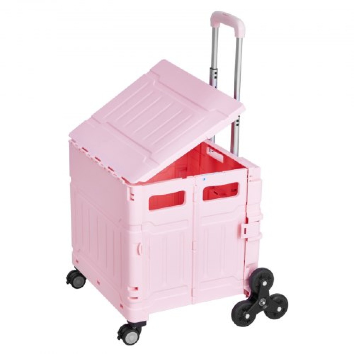 VEVOR Foldable Utility Cart, 65L πτυσσόμενο φορητό καρότσι με τροχούς αναρρίχησης σκαλοπατιών & περιστρεφόμενους τροχούς 360°, καροτσάκι χειρός με τηλεσκοπική λαβή για αγορές γραφείο Moving Teacher, Ροζ