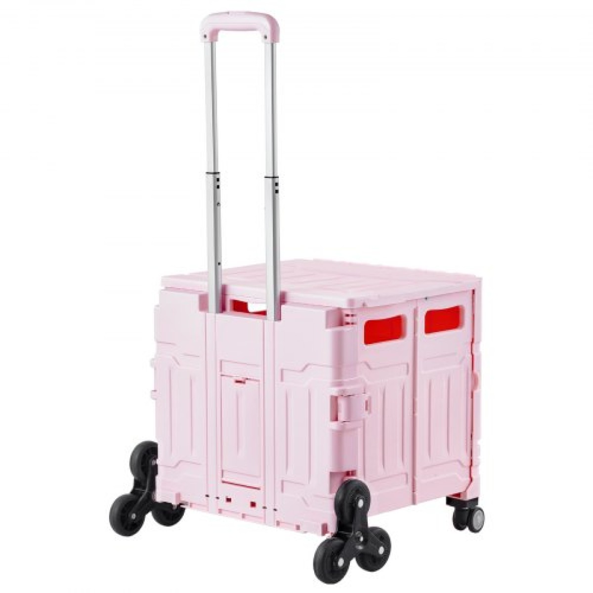 VEVOR Foldable Utility Cart, 65L πτυσσόμενο φορητό καρότσι με τροχούς αναρρίχησης σκαλοπατιών & περιστρεφόμενους τροχούς 360°, καροτσάκι χειρός με τηλεσκοπική λαβή για αγορές γραφείο Moving Teacher, Ροζ