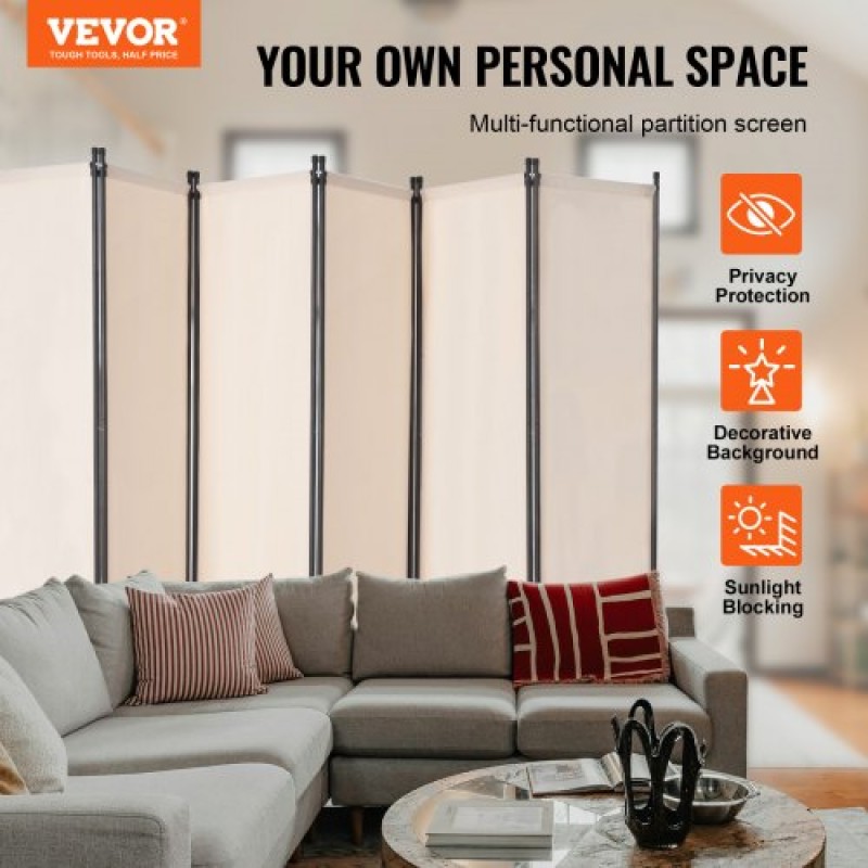 VEVOR Divider Room, 6 Panels Room Divider, Πτυσσόμενη οθόνη Privacy και φορητό διαχωριστικό διαχωρισμού για διαχωρισμό δωματίων, χωρίσματα ανεξάρτητων δωματίων για γραφείο, υπνοδωμάτιο, μελέτη, μπεζ