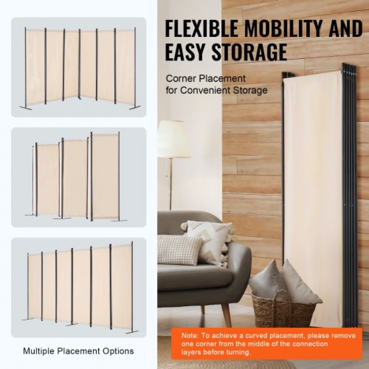 VEVOR Divider Room, 6 Panels Room Divider, Πτυσσόμενη οθόνη Privacy και φορητό διαχωριστικό διαχωρισμού για διαχωρισμό δωματίων, χωρίσματα ανεξάρτητων δωματίων για γραφείο, υπνοδωμάτιο, μελέτη, μπεζ