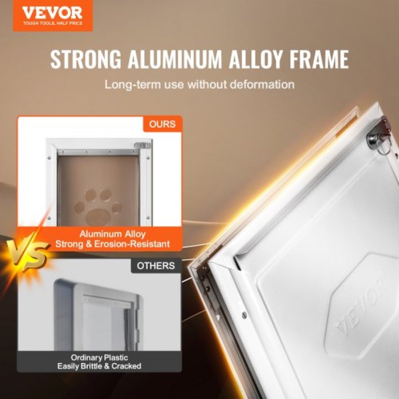 Πόρτα κατοικίδιων VEVOR, 8,27" x 11,93" Πλαίσιο αλουμινίου με σύστημα κλειδαριάς και πτερυγίου, αδιάβροχη πόρτα σκυλιών, εύκολη εγκατάσταση σε εσωτερικές ή εξωτερικές πόρτες, πόρτα κατοικίδιων κατάλληλη για γατάκια σκυλάκια γάτας (Λευκό-Μικρό)