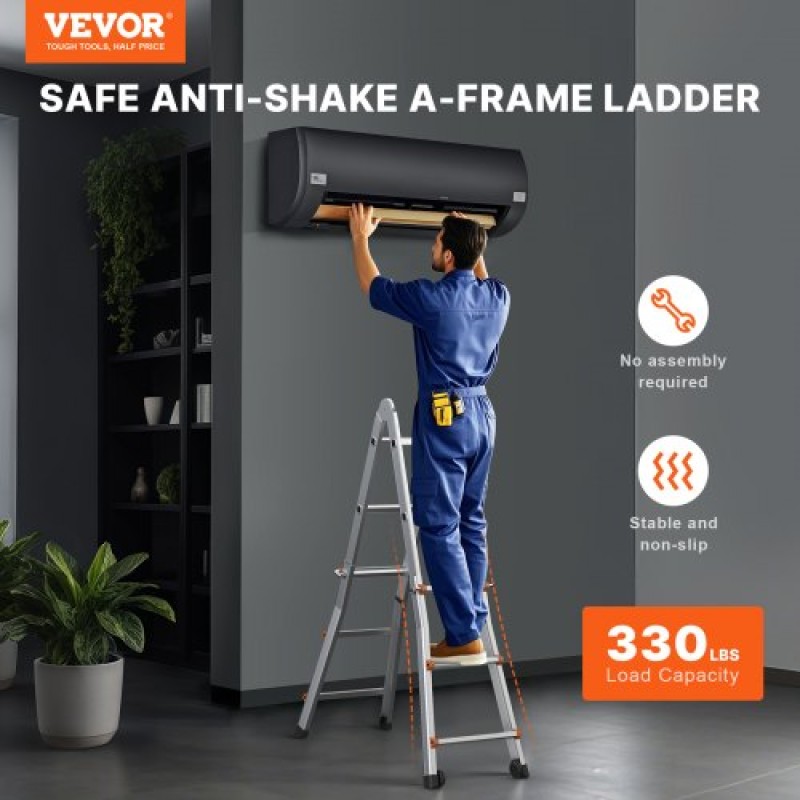 VEVOR Telescoping Ladder A Frame, 11 FT Compact Extension Ladder από αλουμίνιο, πολλαπλών λειτουργιών φορητή πτυσσόμενη σκάλα RV, τηλεσκοπική σκάλα για σκάλες εργασίας για το σπίτι Εσωτερική οροφή εξωτερικού χώρου, φορτίο 330 lb
