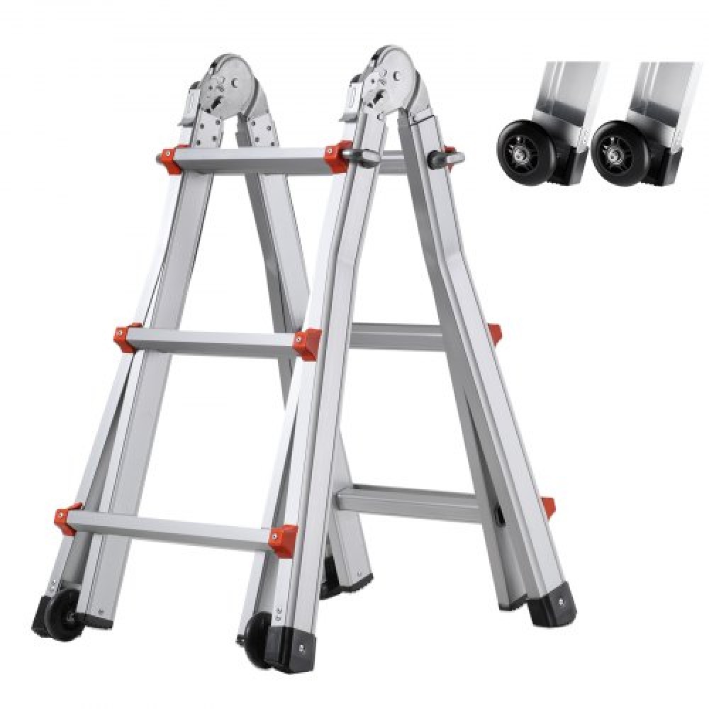 VEVOR Telescoping Ladder A Frame, 11 FT Compact Extension Ladder από αλουμίνιο, πολλαπλών λειτουργιών φορητή πτυσσόμενη σκάλα RV, τηλεσκοπική σκάλα για σκάλες εργασίας για το σπίτι Εσωτερική οροφή εξωτερικού χώρου, φορτίο 330 lb