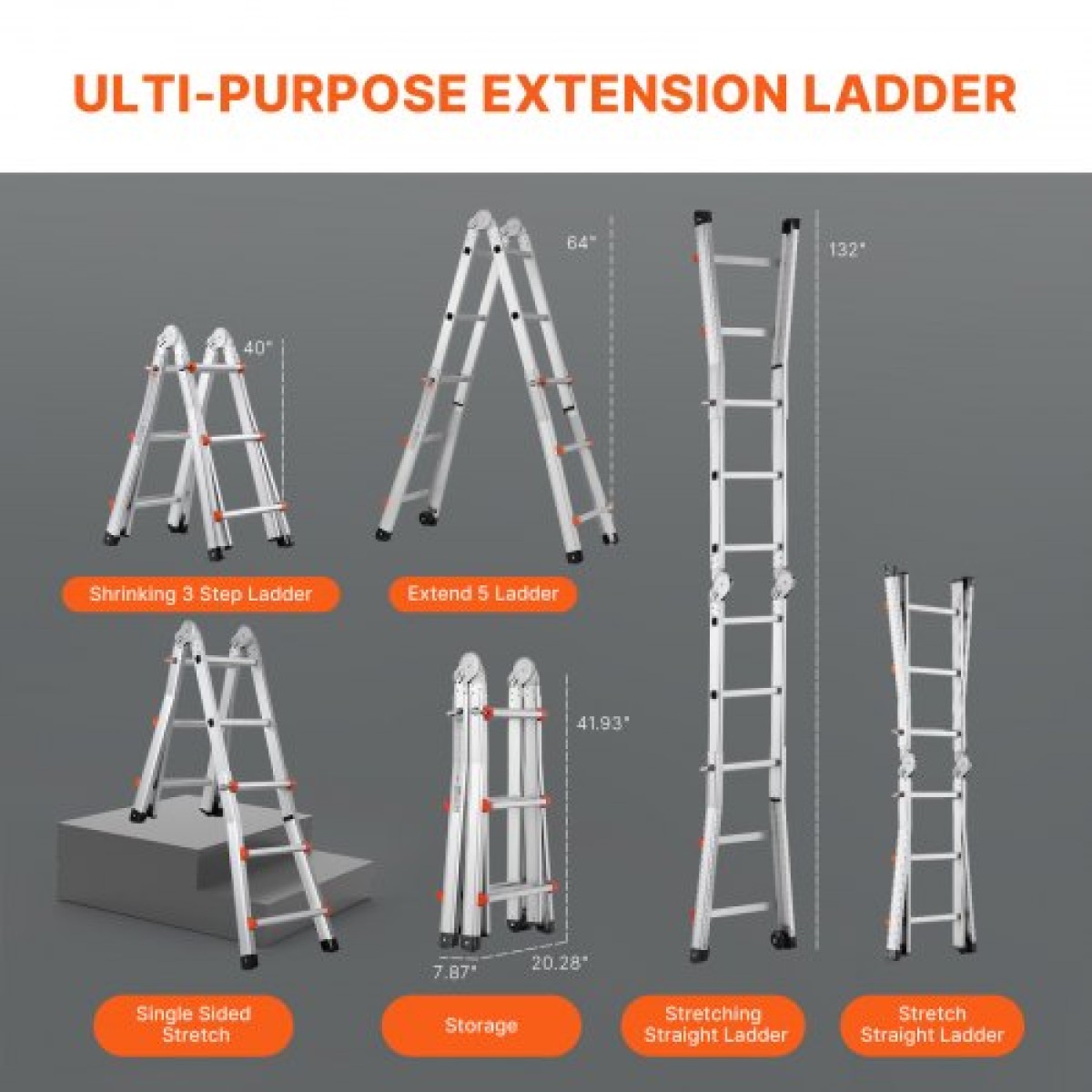 VEVOR Telescoping Ladder A Frame, 11 FT Compact Extension Ladder από αλουμίνιο, πολλαπλών λειτουργιών φορητή πτυσσόμενη σκάλα RV, τηλεσκοπική σκάλα για σκάλες εργασίας για το σπίτι Εσωτερική οροφή εξωτερικού χώρου, φορτίο 330 lb