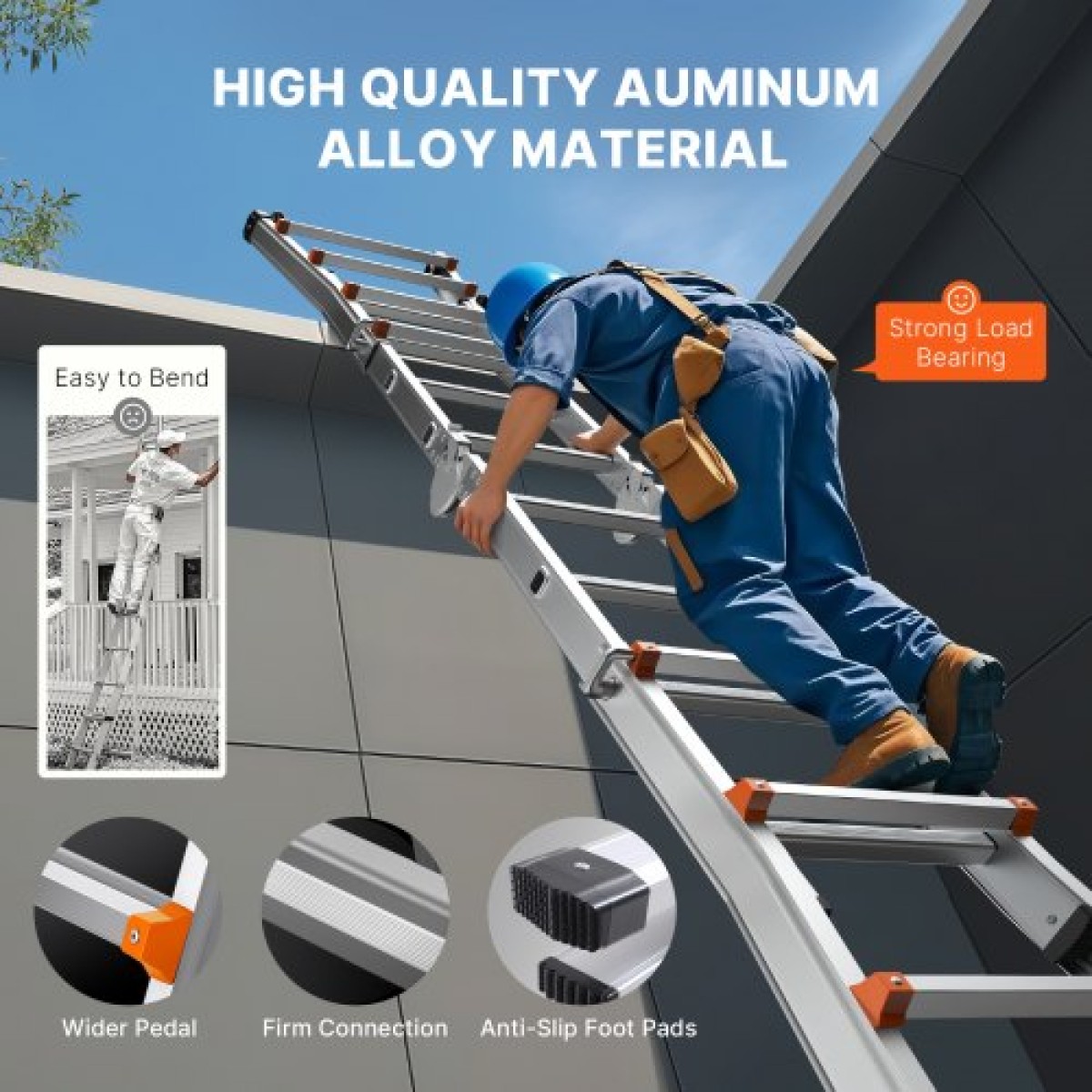 VEVOR Telescoping Ladder A Frame, 11 FT Compact Extension Ladder από αλουμίνιο, πολλαπλών λειτουργιών φορητή πτυσσόμενη σκάλα RV, τηλεσκοπική σκάλα για σκάλες εργασίας για το σπίτι Εσωτερική οροφή εξωτερικού χώρου, φορτίο 330 lb