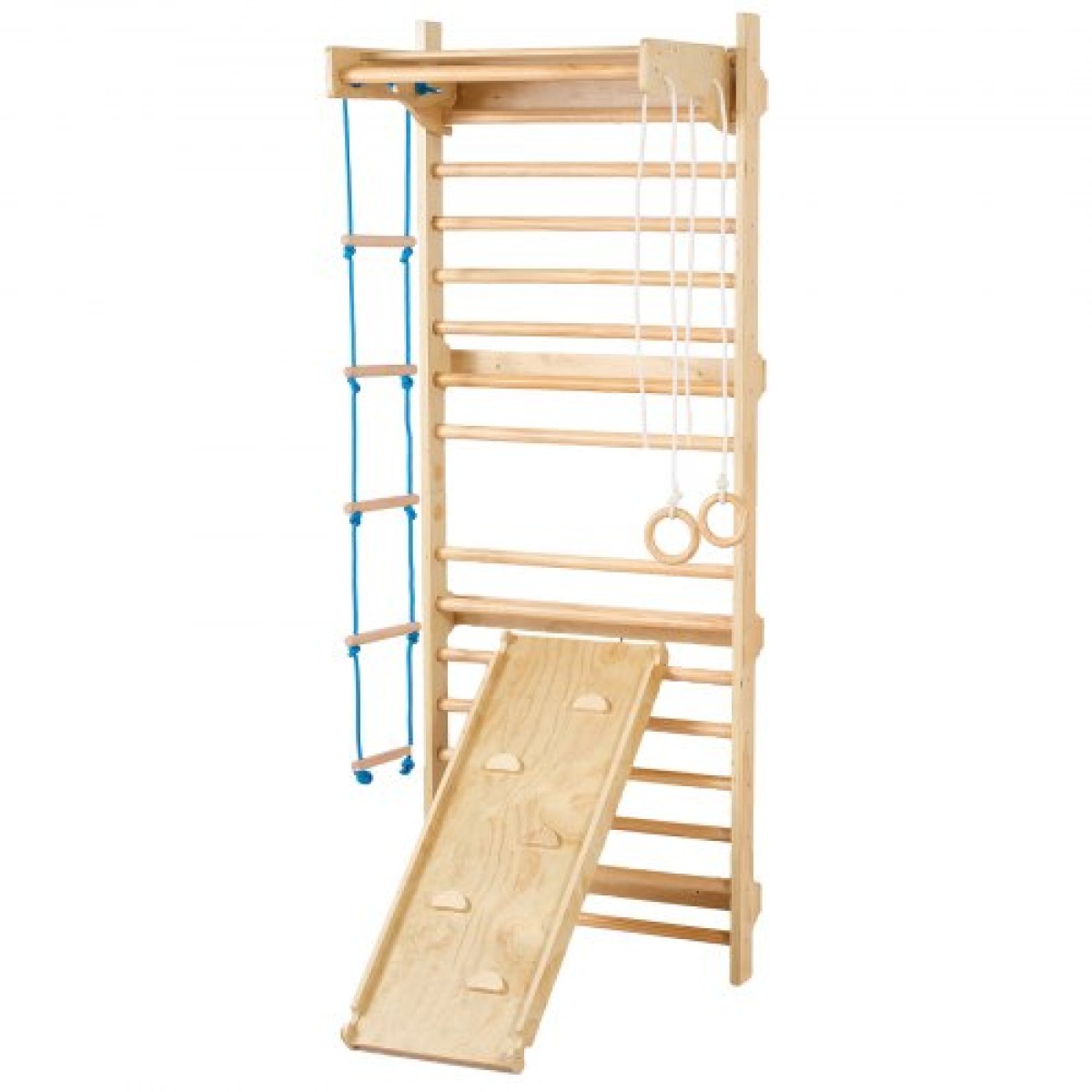 VEVOR Swedish Ladder Wall Gym, 5 σε 1 Ξύλινα παιχνίδια αναρρίχησης εσωτερικής παιδικής χαράς, χωρητικότητα 220 lbs Σουηδική επιτοίχια σκάλα με μπάρα έλξης, γυμναστικούς κρίκους, σκάλα τοίχου, σκάλα με σχοινί και σανίδα ολίσθησης