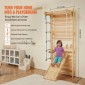 VEVOR Swedish Ladder Wall Gym, 5 σε 1 Ξύλινα παιχνίδια αναρρίχησης εσωτερικής παιδικής χαράς, χωρητικότητα 220 lbs Σουηδική επιτοίχια σκάλα με μπάρα έλξης, γυμναστικούς κρίκους, σκάλα τοίχου, σκάλα με σχοινί και σανίδα ολίσθησης