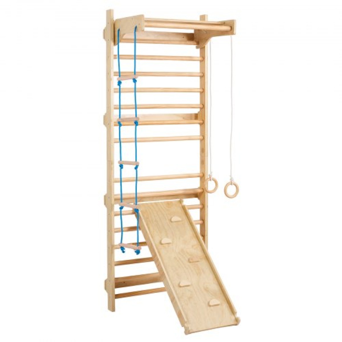 VEVOR Swedish Ladder Wall Gym, 5 σε 1 Ξύλινα παιχνίδια αναρρίχησης εσωτερικής παιδικής χαράς, χωρητικότητα 220 lbs Σουηδική επιτοίχια σκάλα με μπάρα έλξης, γυμναστικούς κρίκους, σκάλα τοίχου, σκάλα με σχοινί και σανίδα ολίσθησης
