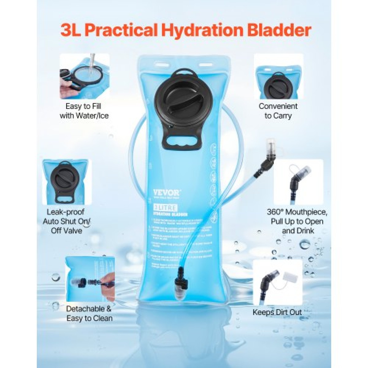 Σακίδιο πλάτης VEVOR Hydration, 15L Insulated Hydration Pack Σακίδιο πλάτης με 3L TPU Water Bladder, Σακίδιο νερού πεζοπορίας με αποθήκευση για άνδρες γυναίκες, Hydro Water Daypack για πεζοπορία, τρέξιμο ποδηλασίας Κάμπινγκ