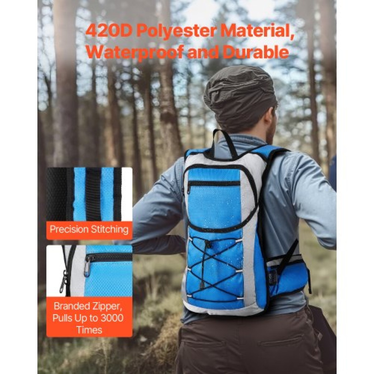 Σακίδιο πλάτης VEVOR Hydration, 15L Insulated Hydration Pack Σακίδιο πλάτης με 3L TPU Water Bladder, Σακίδιο νερού πεζοπορίας με αποθήκευση για άνδρες γυναίκες, Hydro Water Daypack για πεζοπορία, τρέξιμο ποδηλασίας Κάμπινγκ