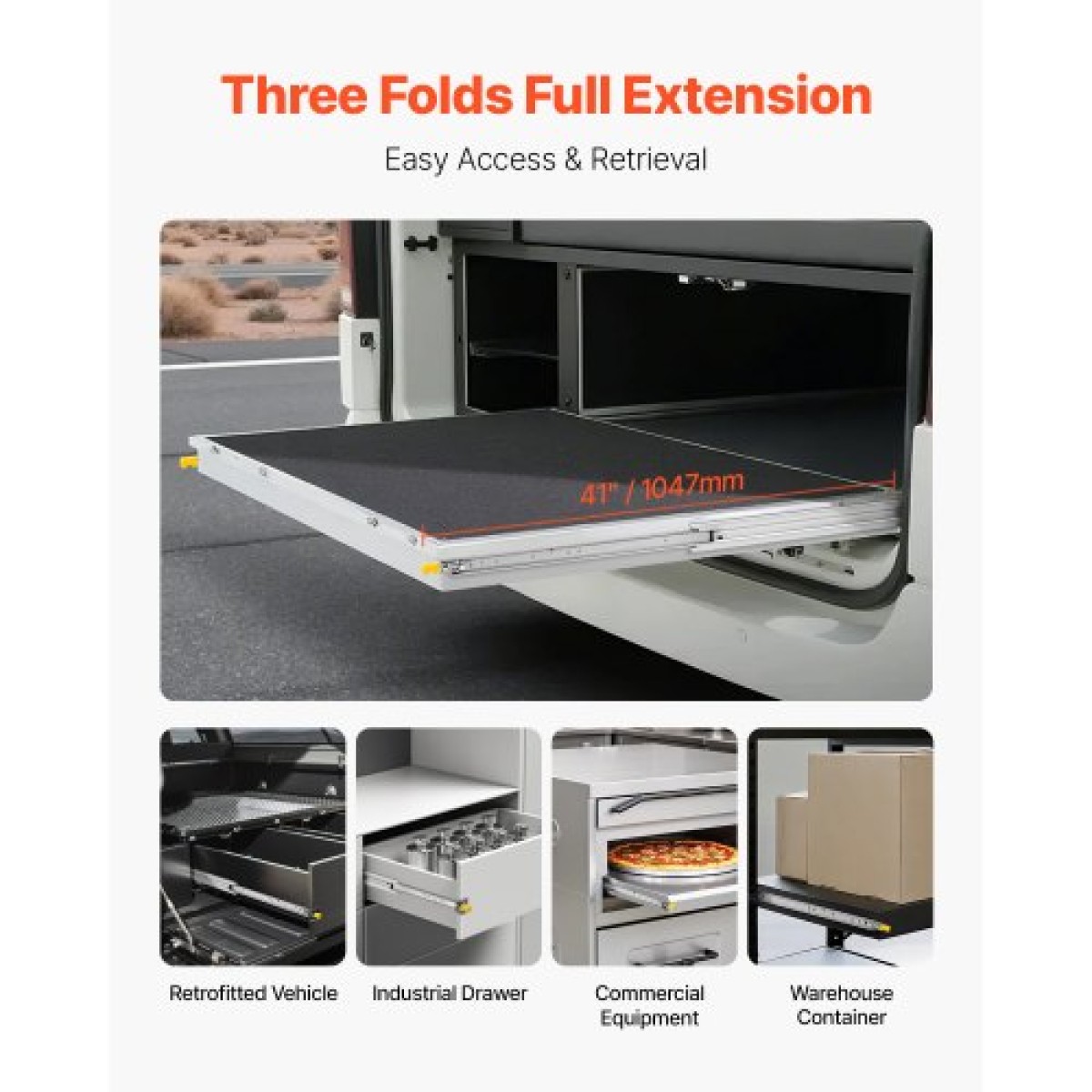 VEVOR 1 Pair Full Extension Slides συρταριών 18 20 22 28 30 32 36 38 40 44 48 52 56 60 in, 500 lbs Χωρητικότητα φορτίου Κλείδωμα συρταριών συρταριών, ρουλεμάν με πλευρική βάση κλειδαριάς Drail