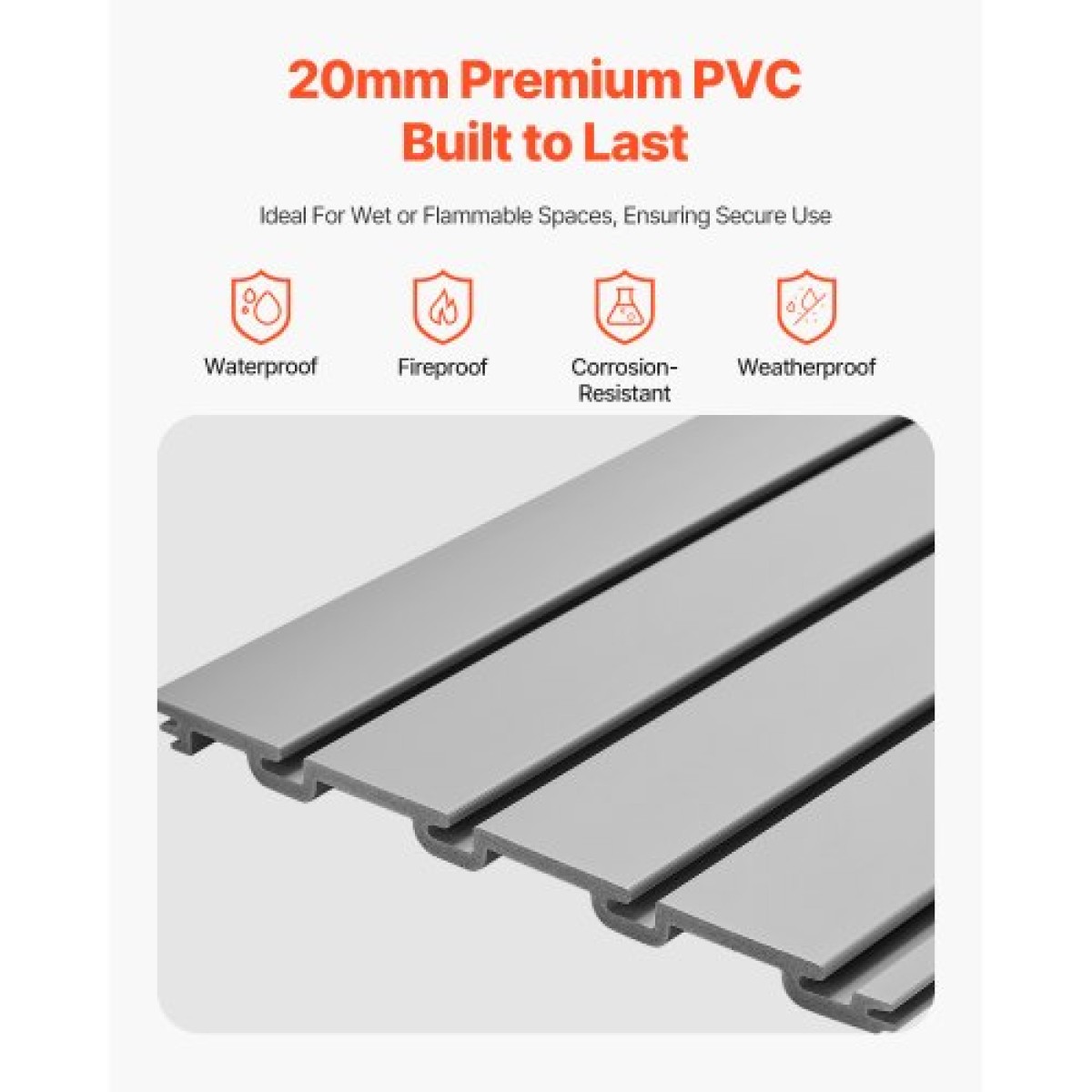 Επένδυση τοίχου VEVOR Slat, 4 x 4 ft, PVC γκαράζ με δομοστοιχειωτή σχεδίαση, ρυθμιζόμενο πάνελ τοίχου σε γκρι πηχάκι Εύκολη στην εγκατάσταση με δομή ζεύξης & κοπή DIY, Κατάλληλη για αποθήκευση και οθόνη