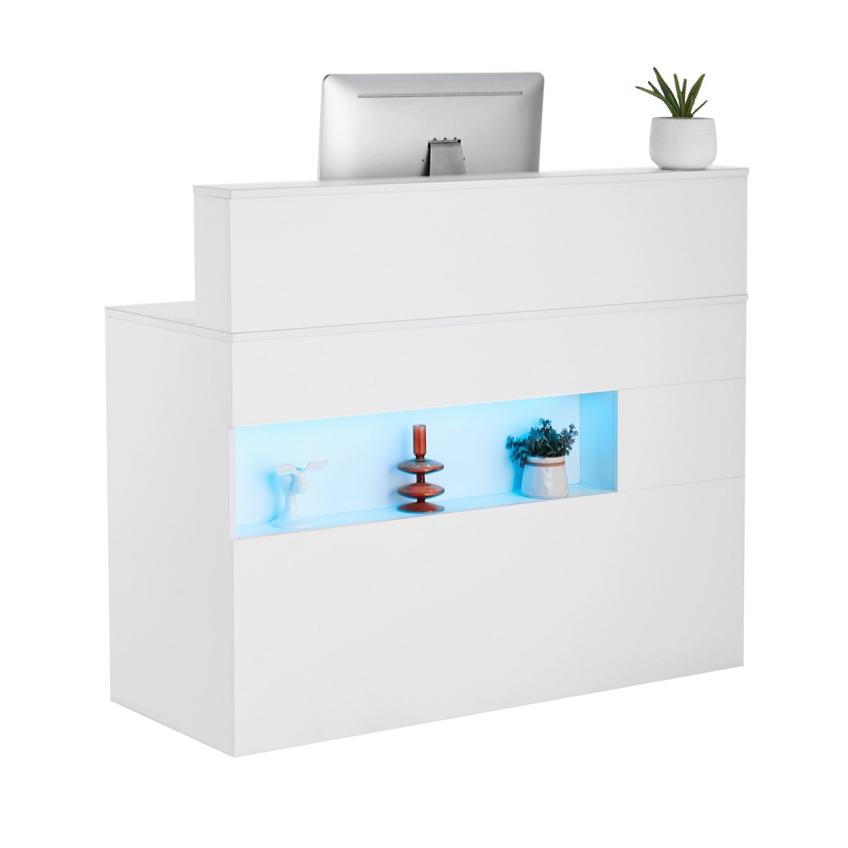 Reception Desk VEVOR, 47,24 x 18,7 x 39,37 σε ορθογώνιο μπροστινό τραπέζι, Γραφείο ρεσεψιόν με φως LED, 2 συρτάρια και πρίζες, για ταμείο, λόμπι, σαλόνι ομορφιάς και γραφείο, λευκό