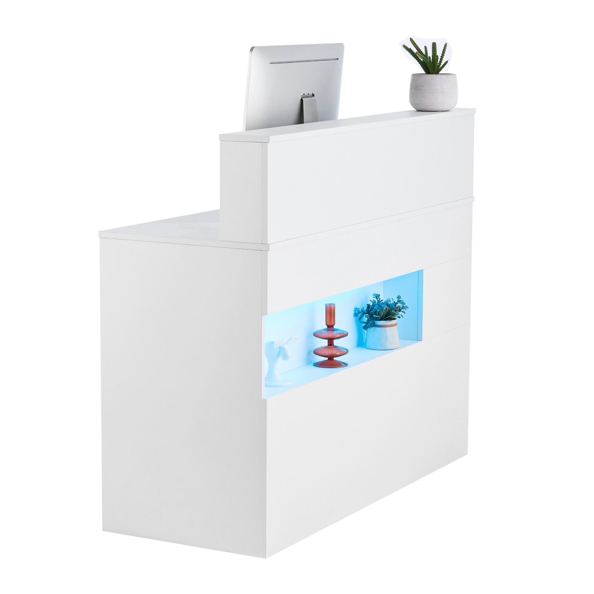 Reception Desk VEVOR, 47,24 x 18,7 x 39,37 σε ορθογώνιο μπροστινό τραπέζι, Γραφείο ρεσεψιόν με φως LED, 2 συρτάρια και πρίζες, για ταμείο, λόμπι, σαλόνι ομορφιάς και γραφείο, λευκό
