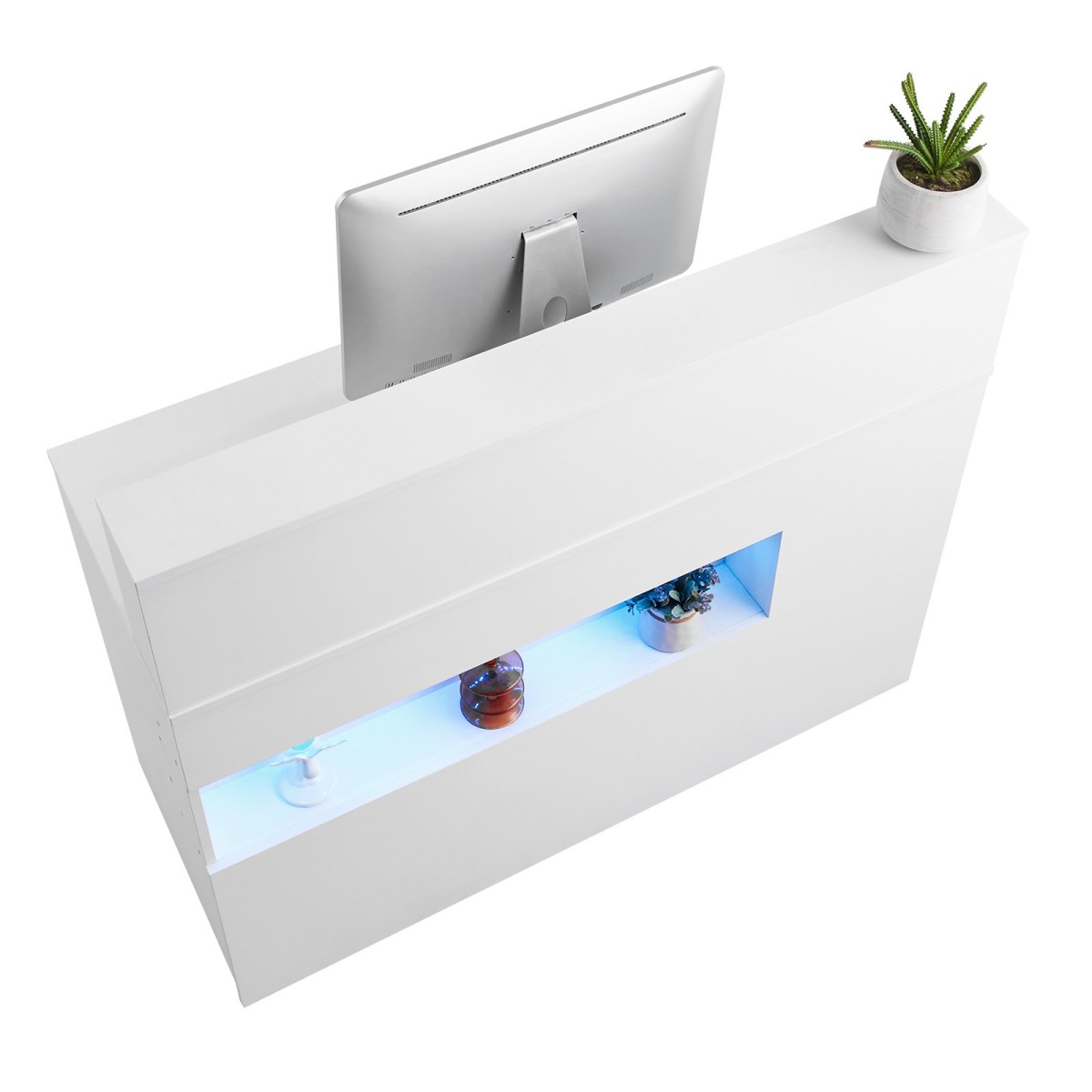 Reception Desk VEVOR, 47,24 x 18,7 x 39,37 σε ορθογώνιο μπροστινό τραπέζι, Γραφείο ρεσεψιόν με φως LED, 2 συρτάρια και πρίζες, για ταμείο, λόμπι, σαλόνι ομορφιάς και γραφείο, λευκό