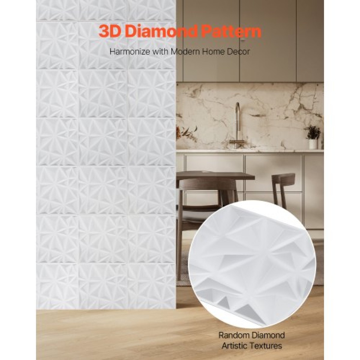 VEVOR 3D πάνελ τοίχου, 33-συσκευασία 11,81 x 11,81 σε PVC πλακάκια μινιμαλιστικής τέχνης μοντέρνας τέχνης, πάνελ τοίχου με κάλυψη 32 τετραγωνικών μέτρων, εσωτερική διακόσμηση σπιτιού για οροφή, υπνοδωμάτιο, σαλόνι και αίθουσα παιχνιδιών, Λευκό ματ