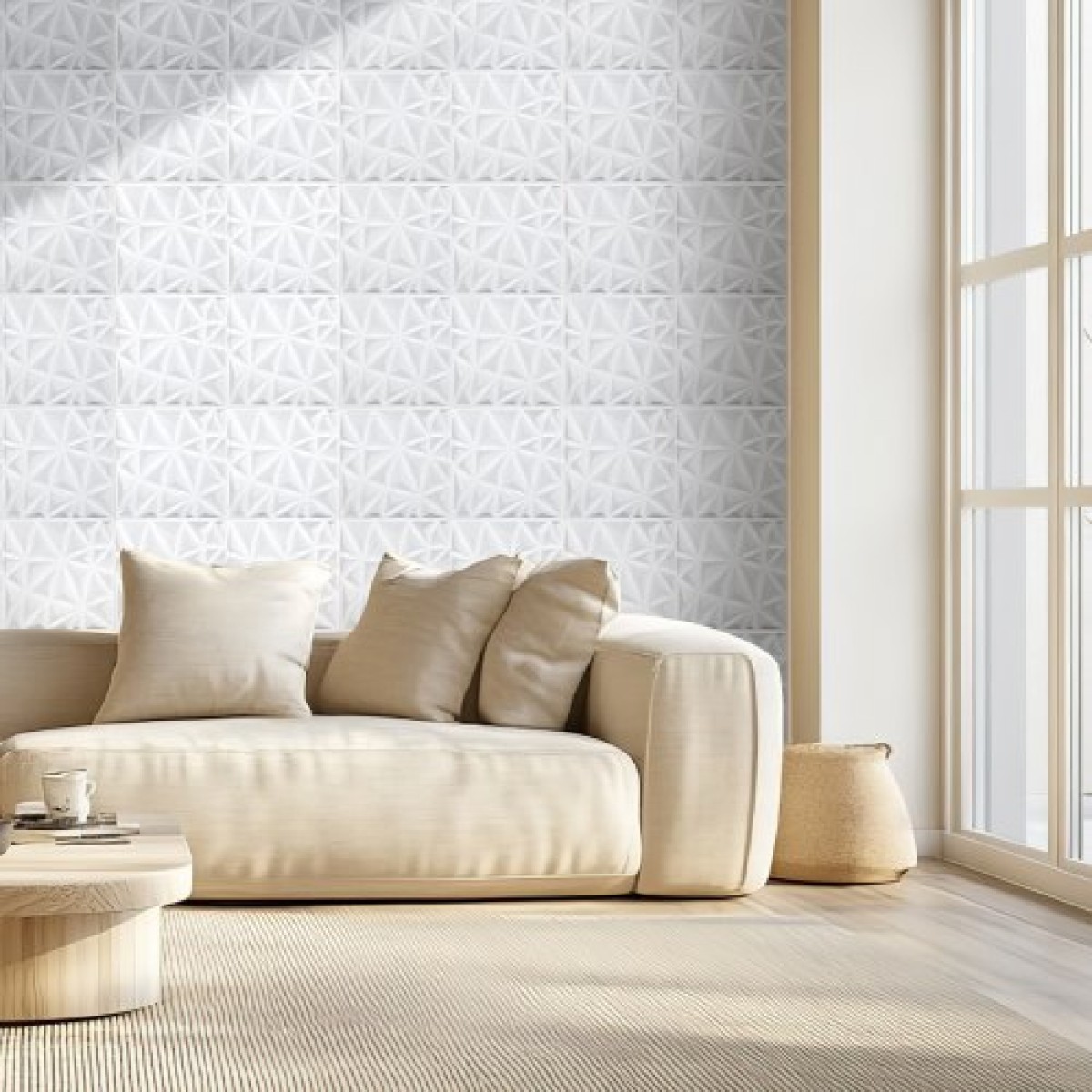VEVOR 3D πάνελ τοίχου, 33-συσκευασία 11,81 x 11,81 σε PVC πλακάκια μινιμαλιστικής τέχνης μοντέρνας τέχνης, πάνελ τοίχου με κάλυψη 32 τετραγωνικών μέτρων, εσωτερική διακόσμηση σπιτιού για οροφή, υπνοδωμάτιο, σαλόνι και αίθουσα παιχνιδιών, Λευκό ματ