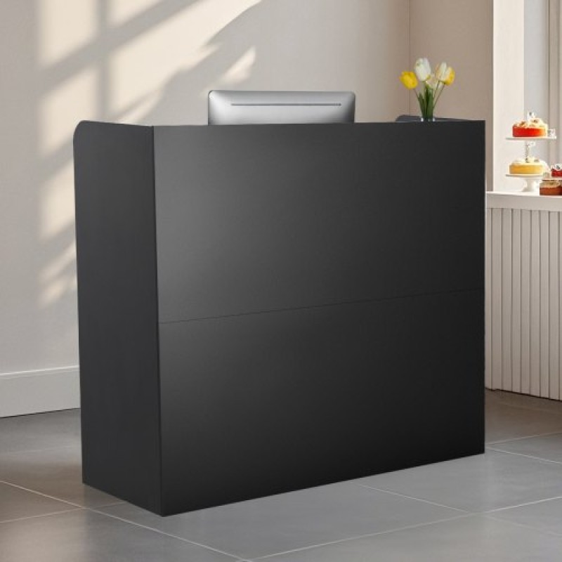 Γραφείο υποδοχής VEVOR, 47,24 x 18,9 x 39,37 σε ορθογώνιο μπροστινό τραπέζι πάγκου, πάγκος υποδοχής γραφείου με συρτάρι που κλειδώνει και ντουλάπι αποθήκευσης, για ταμείο, λόμπι, σαλόνι ομορφιάς και γραφείο, μαύρο