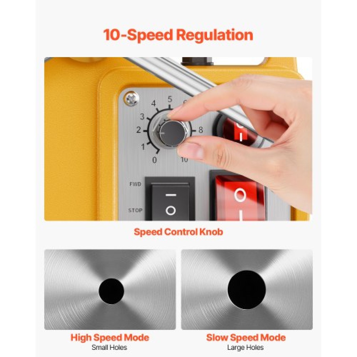 VEVOR Magnetic Drill, 1400W Motor 2 in Boring Diameter, 2878 lbf Electric Mag Drill Press, with 6 Coring Bits, Variable Speed, Drilling Machine for Metal Surface, Home Improvement Industry, Yellow
