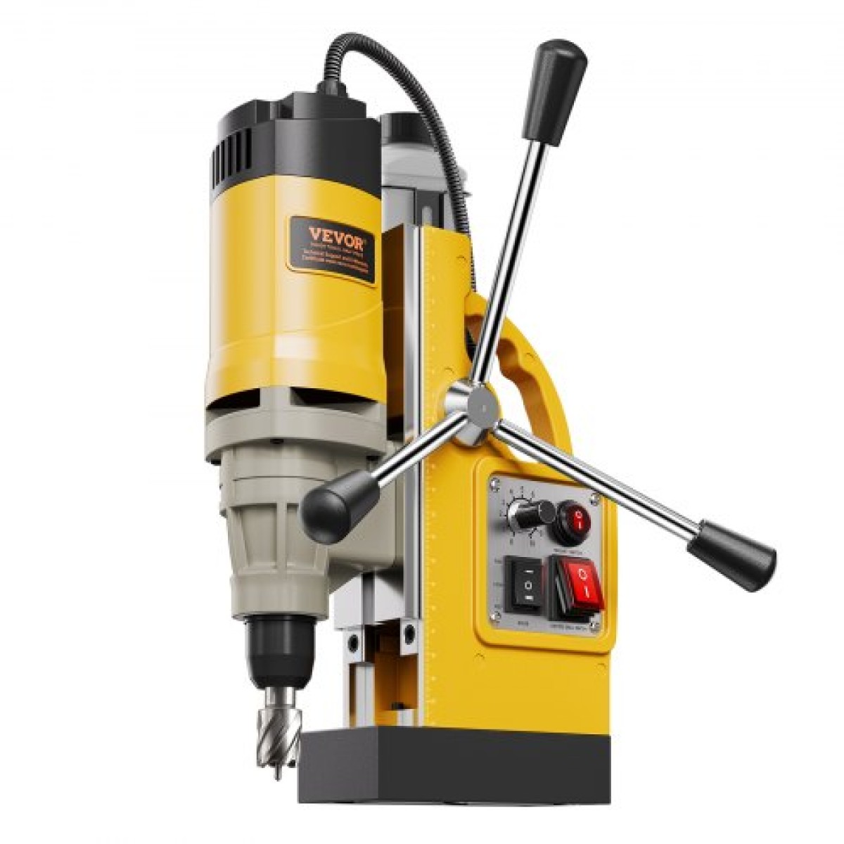 VEVOR Magnetic Drill, 1400W Motor 2 in Boring Diameter, 2878 lbf Electric Mag Drill Press, with 6 Coring Bits, Variable Speed, Drilling Machine for Metal Surface, Home Improvement Industry, Yellow