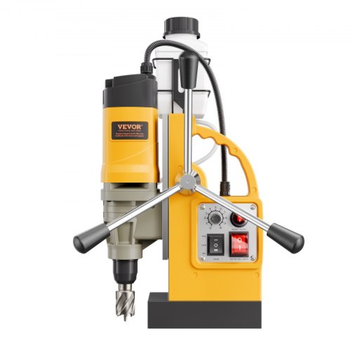 VEVOR Magnetic Drill, 1400W Motor 2 in Boring Diameter, 2878 lbf Electric Mag Drill Press, with 6 Coring Bits, Variable Speed, Drilling Machine for Metal Surface, Home Improvement Industry, Yellow