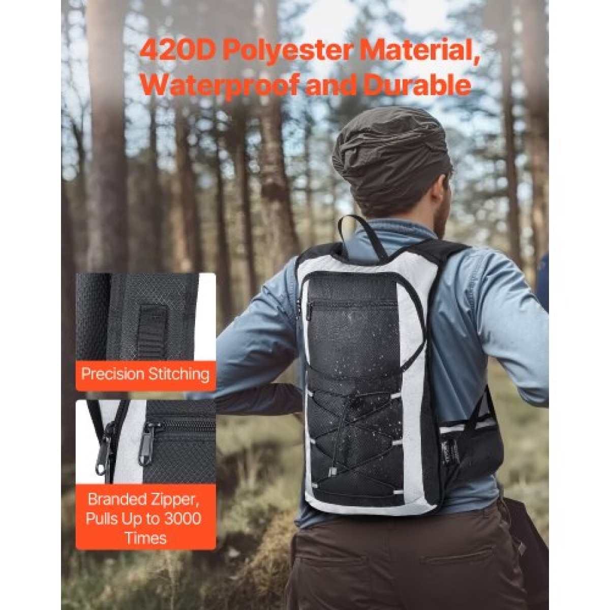 Σακίδιο πλάτης VEVOR Hydration, 15L Insulated Hydration Pack Σακίδιο πλάτης με 3L TPU Water Bladder, Hiking Water Backpack with Storage for Men Women, Hydro Water Daypack for Hiking Runnin Hiking Cycling Camping