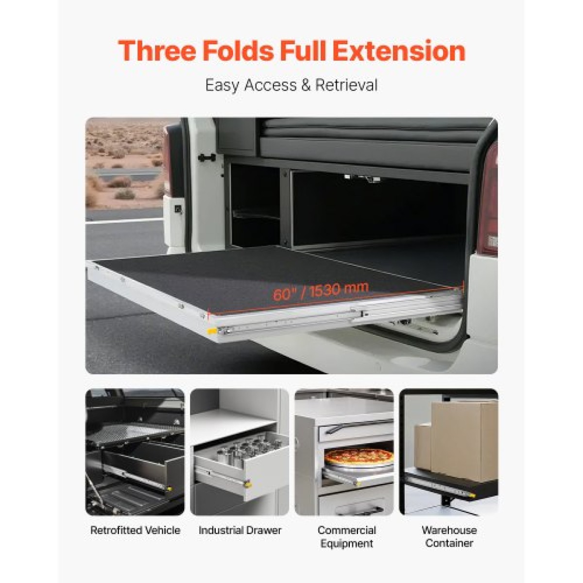 VEVOR 1 Pair Full Extension Slides συρταριών 16 18 20 24 30 35 37.4 59 24 32 36 40 48 60 in, 250 lbs Load Capacity Locking Slides συρταριών, ρουλεμάν με πλευρική βάση κλειδαριάς Drlideil